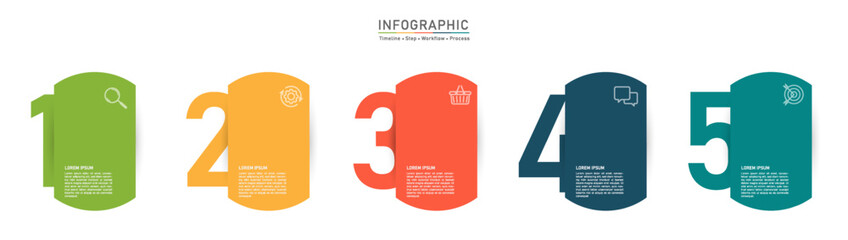 Obraz premium 5 Business option infographic template. Minimal step workflow number icon presentations. Timeline diagram object vector.