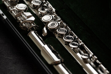 Close shot of a high quality metal alloy flute