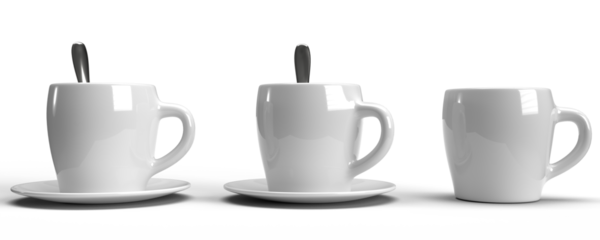 3 ceramic coffee mugs. Mockup / transparent and high resolution - ideal for text, logo or image. 