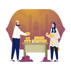 A muslim share ramadan takjil for iftar vector illustration