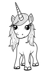 Kawaii Unicorn in outline style. Coloring Pages for Kids, Coloring Book for Children