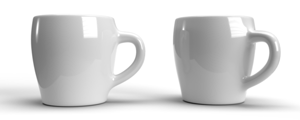 2 simple ceramic coffee mugs. Mockup / transparent and high resolution - ideal for text, logo or image.