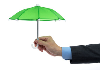Businessman holding a umbrella on white background