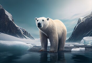 Naklejka na ściany i meble Illustration collection of a close up arctic landscape with a polar bear. Generative AI