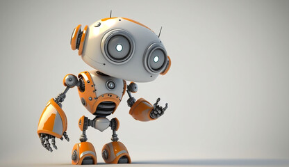 Yellow cartoon robot thinking about something, futuristic cute robot standing and thinking 