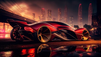 Fototapeta na wymiar Most Extreme Production Super Sport Car On The Planet standing on the road at sunset. Generative AI