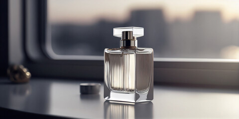 Bote de perfume sobre fondo neutro. IA generativa 