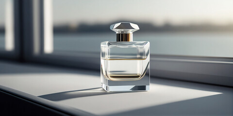 Bote de perfume sobre fondo neutro. IA generativa 