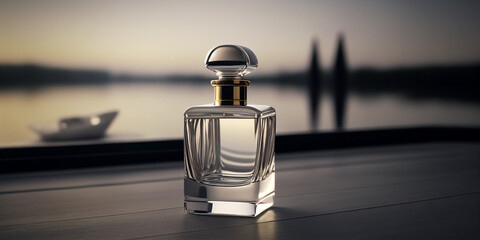 Bote de perfume sobre fondo neutro. IA generativa 