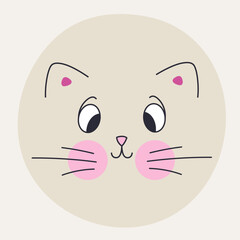 Obraz premium Funny cat face, abstract personage, mascot design, funny face, cute icon.