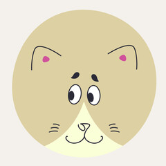 Funny cat face, abstract personage, mascot design, funny face, cute icon.