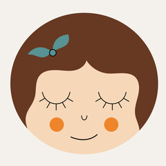 Feminine look, abstract personage, mascot design, funny face, cute icon.