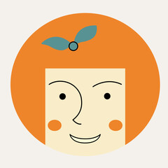 Feminine look, abstract personage, mascot design, funny face, cute icon.