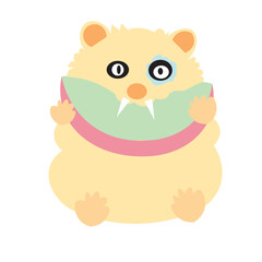 vector illustration of a cute mammoth, eating fruit