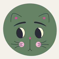 Funny cat face, abstract personage, mascot design, funny face, cute icon.