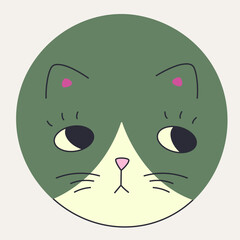 Funny cat face, abstract personage, mascot design, funny face, cute icon.