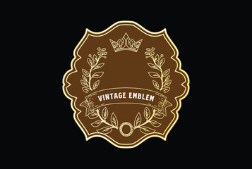 Vintage Retro Round Royal King Crown Flower Leaf Leaves Badge Emblem Label Logo Design
