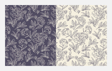 Floral seamless pattern. Hand drawn vector floral background with peonies, partner flowers leaves. Floral ornament.