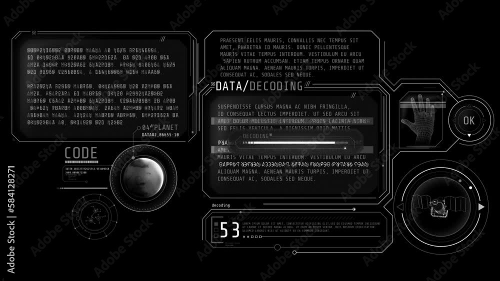 Aufkleber animated infographics on the theme of data decoding.
