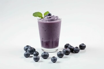 Fototapeta na wymiar Blueberry smoothie with blueberries on the white background, Healthy Drink. Generative AI