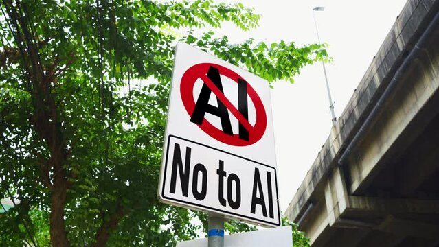 No AI sign on street. No to Artificial Intelligence concept.