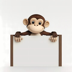 Monkey Holding Blank Sign. Generative AI