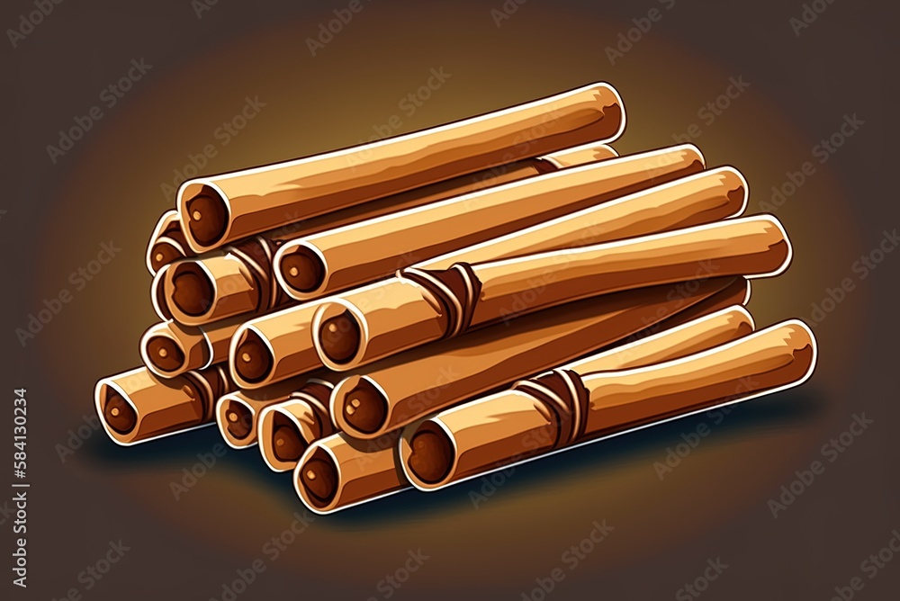 Poster Cinnamon sticks arranged in a vertical composition Generative AI