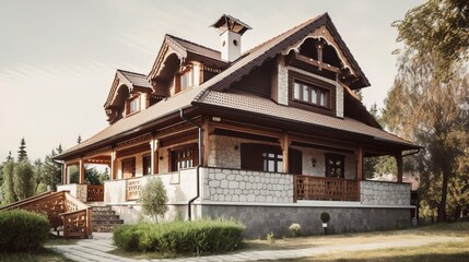 Naklejka premium classic vintage unique villa exterior lying on the country, wooden material