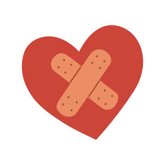 Reconciliation concept. Cupid couple reconciles, heart with patch. Restore love. Abstract vector flat design.