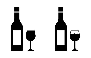 Wine bottle glass vector icons set