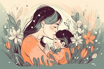 Mother's Day concept. Mother and daughter hugging each other. Generative Ai