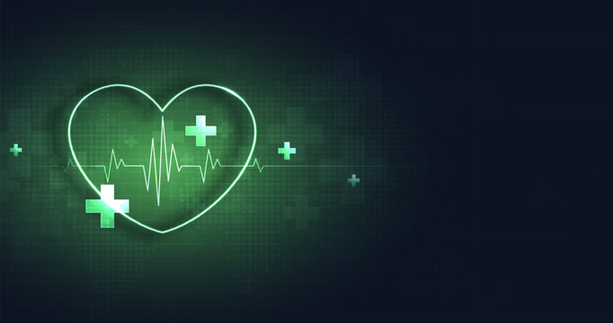Healthcare heart shape with green cardio pulse. heartbeat lone, medical abstract background. modern simple design. icon. sign or logo. vector design.