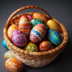 Fototapeta na wymiar Basket of colorful Easter Eggs, 