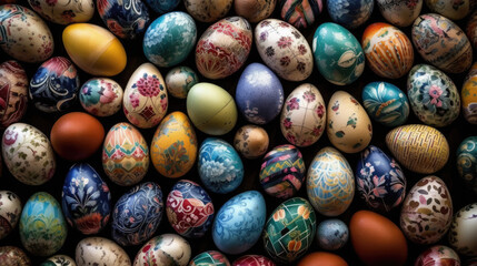 Fototapeta na wymiar Colorful Easter eggs wallpaper banner background, 