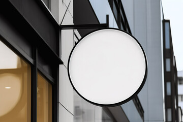 Blank white minimal circular shop signboard mockup. Created with Generative AI Technology