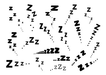Zzz sleep snore text vector icon set. Night sleepy noise sound collection illustration. Black signs isolated on white background.