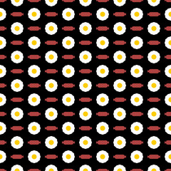 Egg and sausage pattern seamless. Fried egg and bacon background. breakfast texture