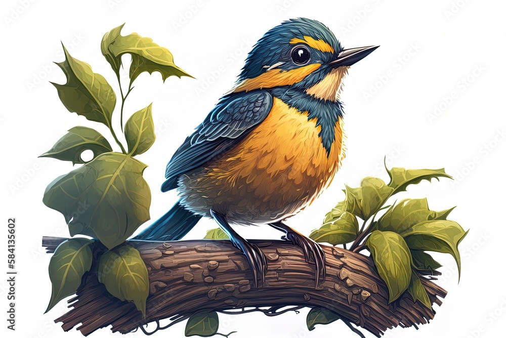 Poster upward view of a bird perched on a branch generative ai