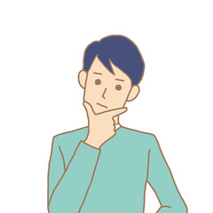 顎に手を当てて考える男性