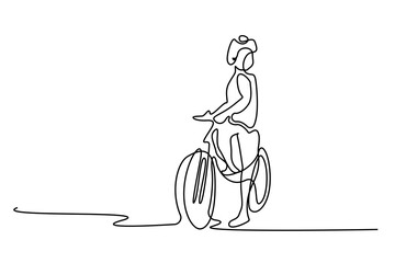 woman young full body length cycling lifestyle line art