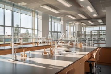 Fototapeta na wymiar Interior of a modern laboratory. Science lab for Chemistry tests. Generative AI 