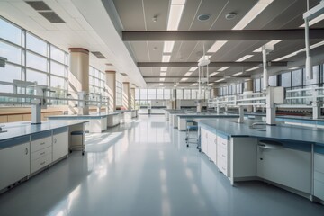 Interior of a modern laboratory. Science lab for Chemistry tests. Generative AI 