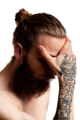 Fototapeta premium Cool guy with long beard over white background in studio photo
