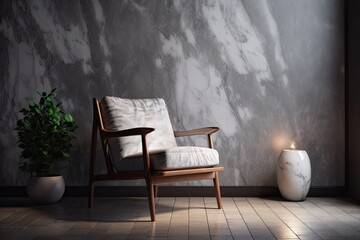Stone, backlight, armchair, and decor. mockup. Generative AI