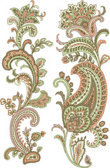 Textile digital design motif pattern decor hand made artwork suitable for women cloth front back and duppata print elements of baroque ornament demask paisley abstract shape gift card wallpaper border