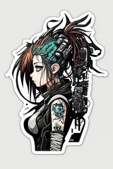 Cyberpunk anime teen girl, cyborg, android, hydraulic, face portrait, ai generated art, wall art, wallpaper frame art, sticker, cutout