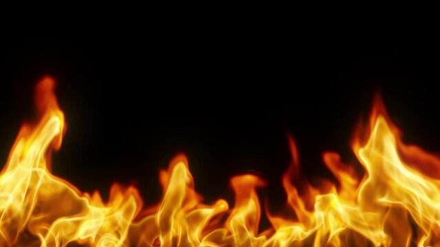 Realistic flames of fire on a transparent background. Slow motion video of flames and fiery patterns. 4K Smooth looping animation.