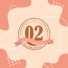02nd year anniversary celebration logo with elegant pink color and red number font in circle design with abstract  illustration