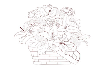 Vintage Hand drawn floral bouquet vector art with basket