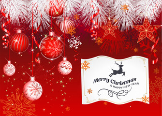 christmas background with balls and snowflakes